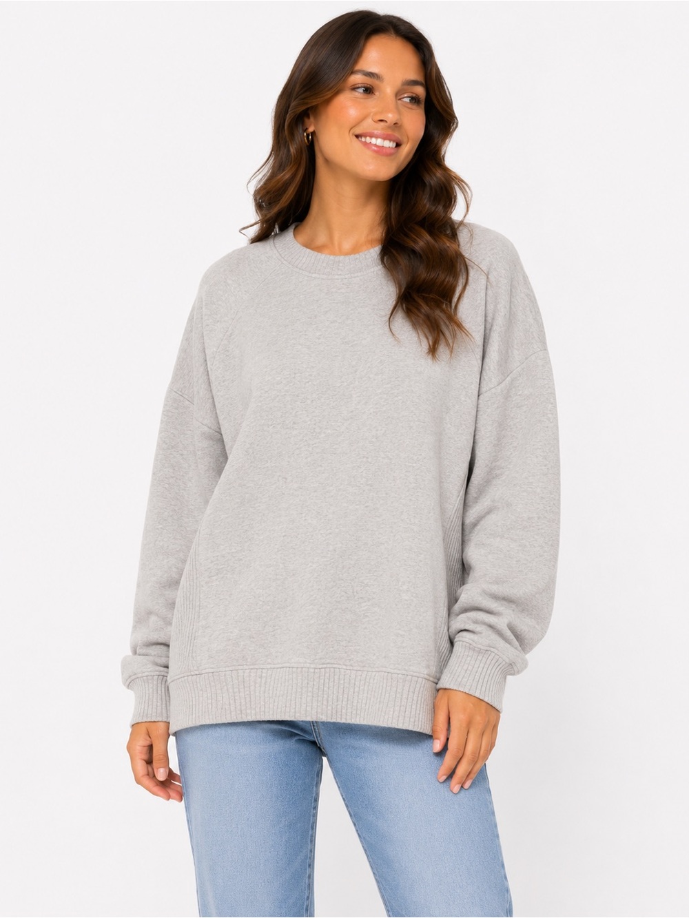 Aerie Size Medium Cozy Crewneck Sweater in Light Gray